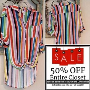 Anne Cole Multicolor Striped Button Down Shirt. Excellent condition Size XS/S